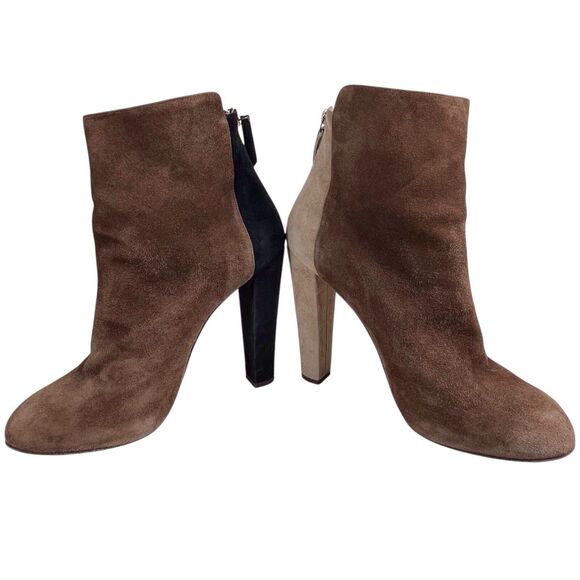 Aquazzura Suede Leather Booties Size 40 US 10 Brown Colorblock Heel Italy EUC - Picture 1 of 16
